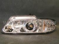 Chrysler Town&Country, Dodge Caravan, Plymouth Voyager (96-00) фары передние линзовые хромированные со светящимися ободками и светодиодной подсветкой, комплект 2 шт.